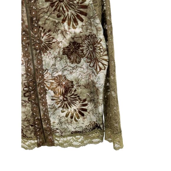 Britany Black Green Lace Full Zip Long Sleeve Jacket Size Large - Picture 10 of 11